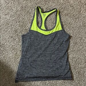 Women's Grey and Neon Yellow Racerback Active Tank Top